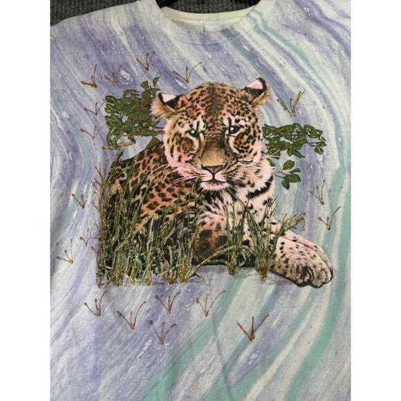 Vtg TieDye Leopard Puff Paint Shoulder Pads, Women's XXL TShirt, Made in USA - Picture 2 of 9